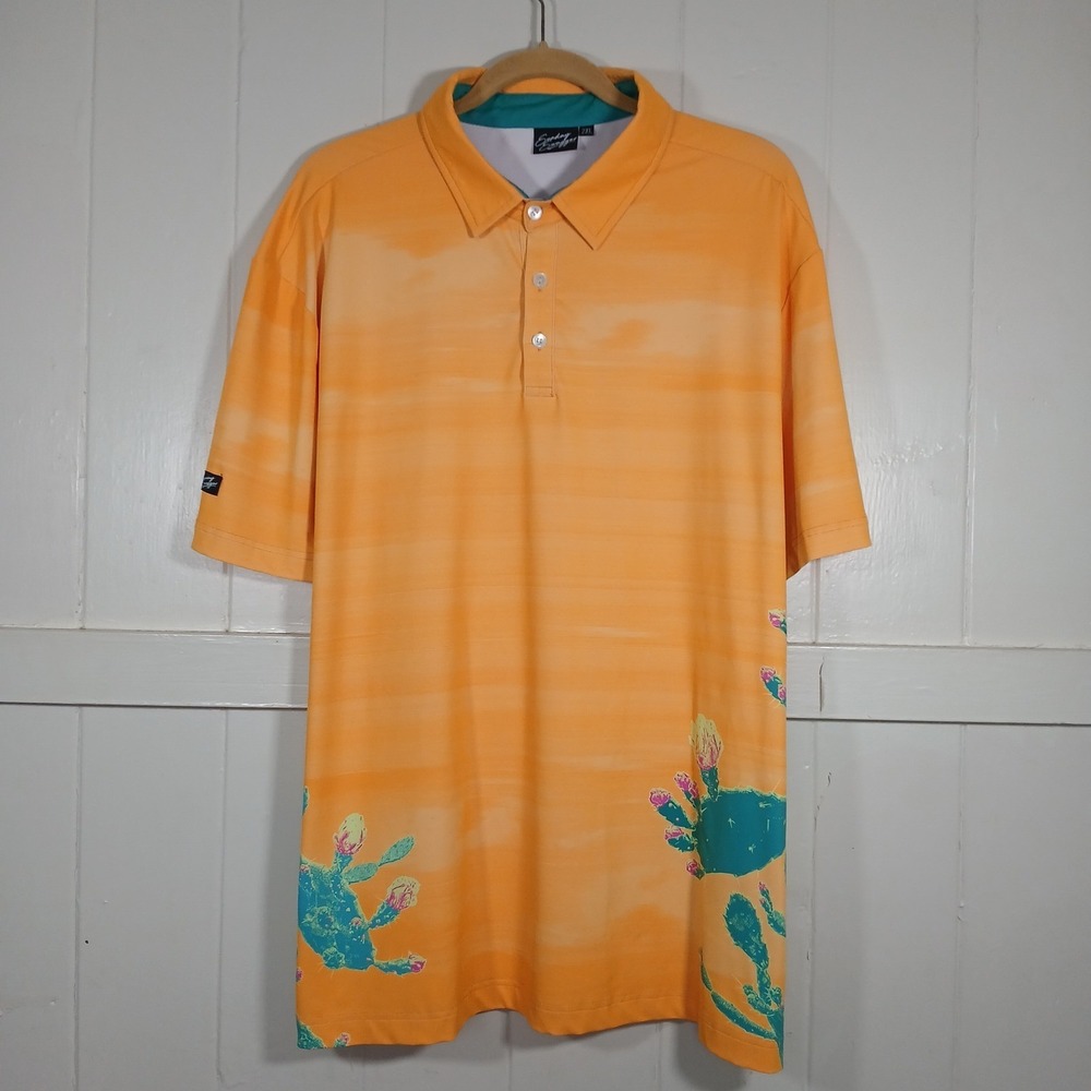 Sunday Swagger Mens 2XL Orange Cactus Sunset Golf Polo Performance Shirt PO 1152